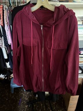 BloomChic Burgundy Corduroy Hooded Bomber Jacket